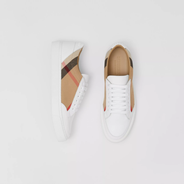 Giày Burberry House Check And Leather 'Optic White' 80243261 - Ảnh 4