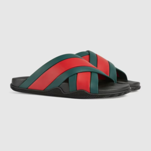 Dep Gucci Men's Rubber Slide Sandal With Web 'Black' ‎630326-J8700-8460