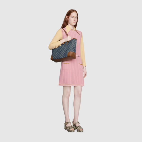 Túi Gucci Ophidia GG Medium Tote Dark Blue And Brown Leather ‎631685-2KQGG-8375 - Ảnh 5