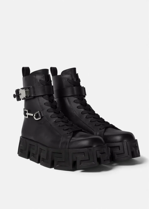 Giày Versace Greca Labyrinth Leather Boots Black 1000791-1A00633-1B00B - Ảnh 3