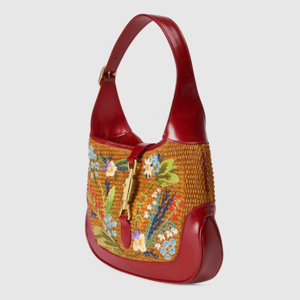 Túi Gucci Jackie 1961 Small Embroidered Camel Straw Effect 636706-2SXDG-9591 - Ảnh 6
