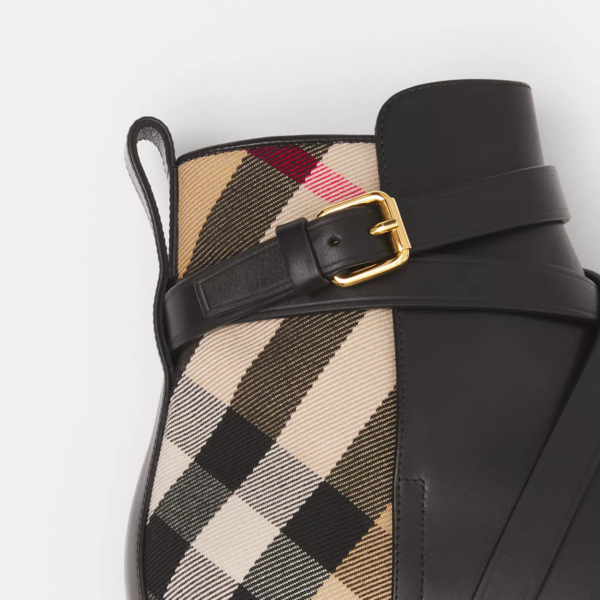 Giày Burberry House Check Leather Ankle Boots 'Black Beige' 80423661 - Ảnh 4