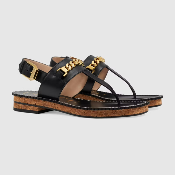 Dép Gucci Women's Thong Sandal with Chain ‎655558-A3N00-1000 - Ảnh 3