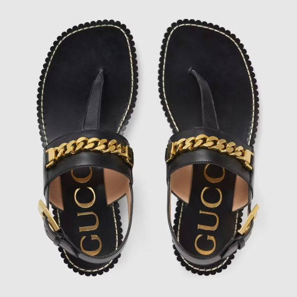 Dép Gucci Women's Thong Sandal with Chain ‎655558-A3N00-1000 - Ảnh 2