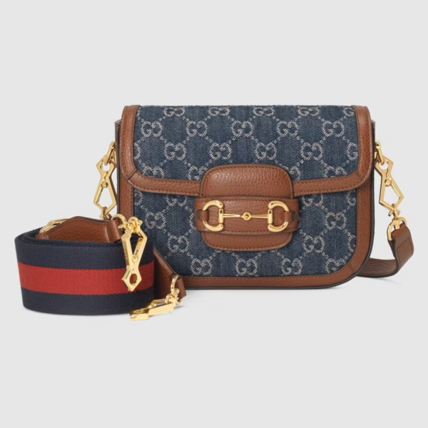 Túi Gucci Horsebit 1955 Mini Dark Blue And Brown 658574-2KQPG-8391 - Ảnh 5