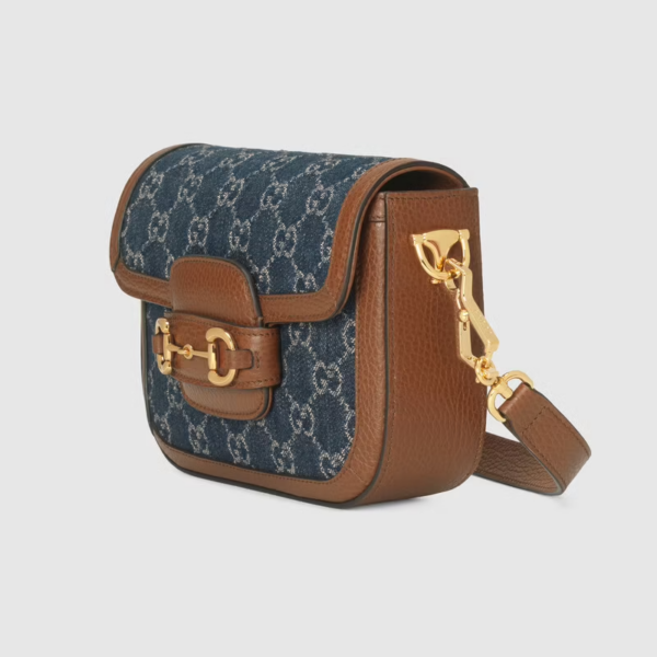 Túi Gucci Horsebit 1955 Mini Dark Blue And Brown 658574-2KQPG-8391 - Ảnh 4