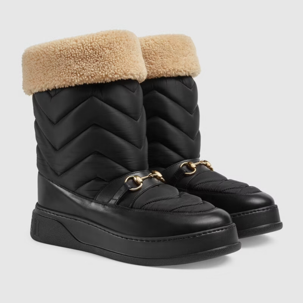 Giày Gucci Chevron Boot With Horsebit Black Leather Trim 673124-UFR20-1061 - Ảnh 5