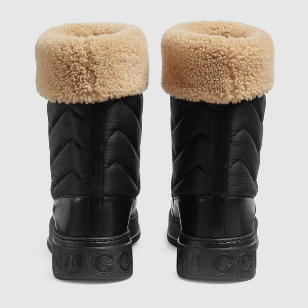 Giày Gucci Chevron Boot With Horsebit Black Leather Trim 673124-UFR20-1061 - Ảnh 3