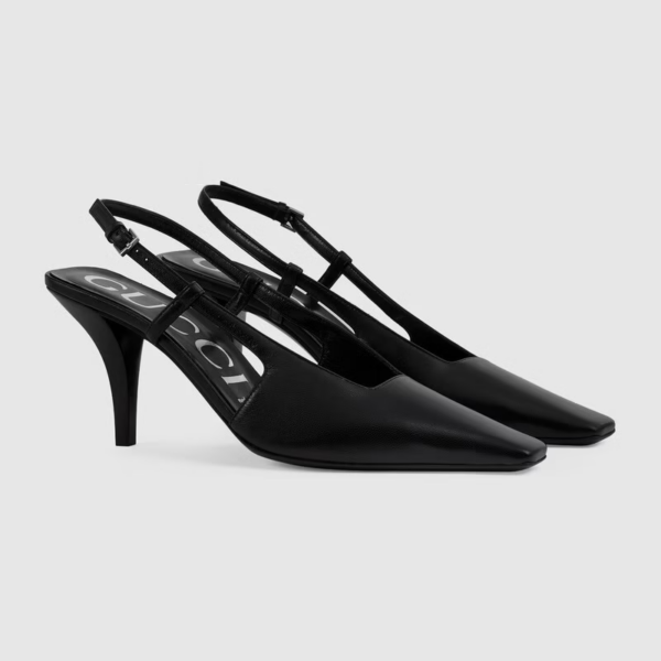 Giày Gucci Women's Slingback Pump Black Leather 674666-C9D00-1000 - Ảnh 5