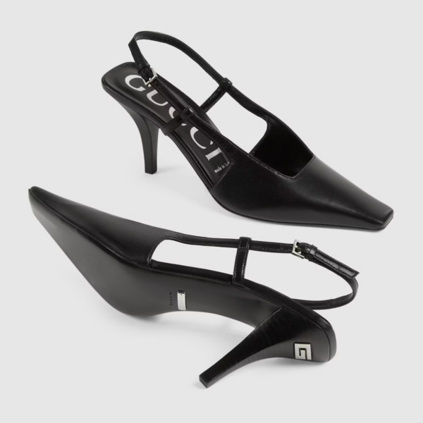 Giày Gucci Women's Slingback Pump Black Leather 674666-C9D00-1000 - Ảnh 3