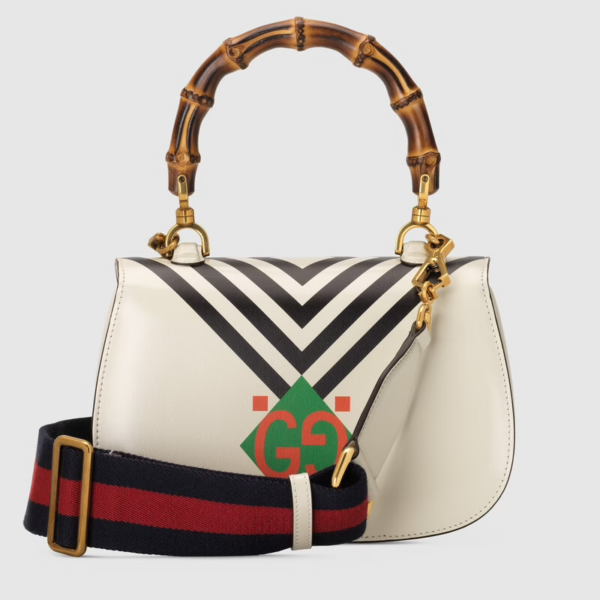 Túi Gucci Small Top Handle With Bamboo White Leather ‎675797-UQCBT-9191 - Ảnh 4