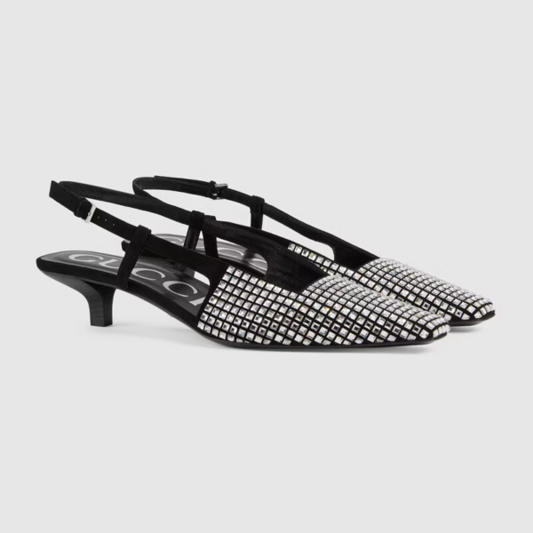 Giày Gucci Women's Slingback Pump with Crystals ‎679364-C2000-1000 - Ảnh 4