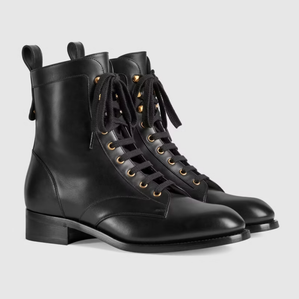 Giày Gucci Mens Lace Up Ankle Boot Black Leather 680813-1W600-1000 - Ảnh 5