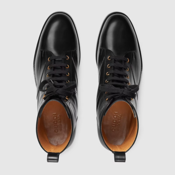 Giày Gucci Mens Lace Up Ankle Boot Black Leather 680813-1W600-1000 - Ảnh 4