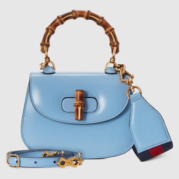 Túi Gucci Mini Top Handle With Bamboo Blue Leather ‎686864-10ODT-4371 - Ảnh 3