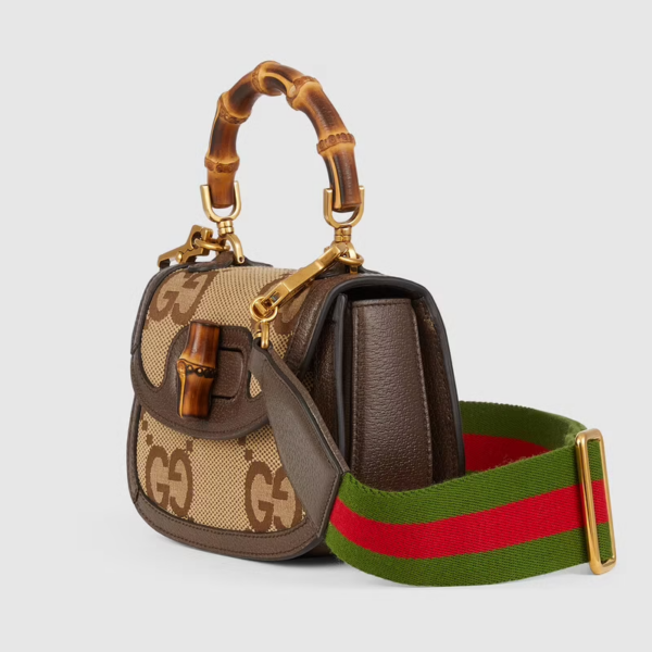 Túi Gucci Mini Jumbo GG With Bamboo Camel And Ebony 686864-UQLBT-2570 - Ảnh 5