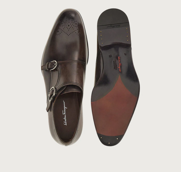 Giày Salvatore Ferragamo Double Monkstrap 'Stone' 02B141-698882 - Ảnh 4