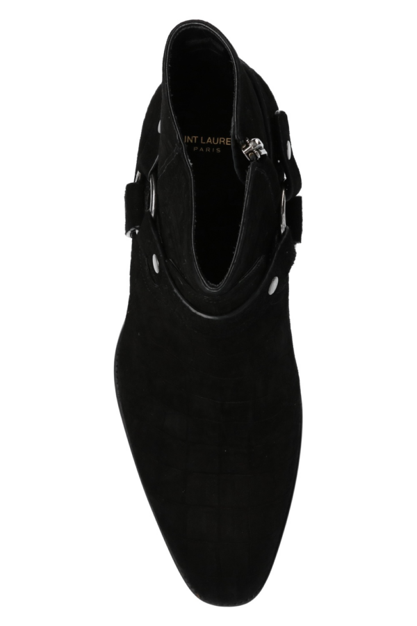 Giày Saint Laurent Wyatt Crocodile Embossed Suede Harness Boot 6035151Y2001000 - Ảnh 5