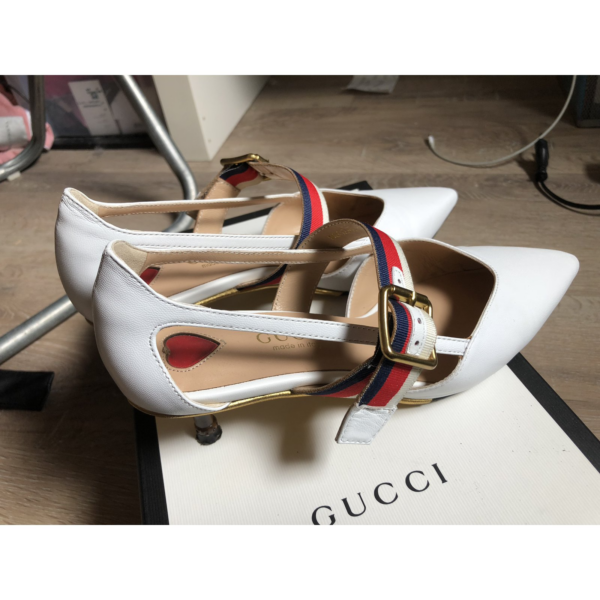 Giày Gucci Wmns White Leather Slub Heel 460114-CQXS0-9082 - Ảnh 2