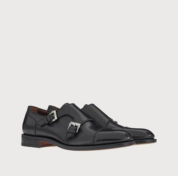 Giày Salvatore Ferragamo Double Monkstrap 'Black' 020617-750065 - Ảnh 2