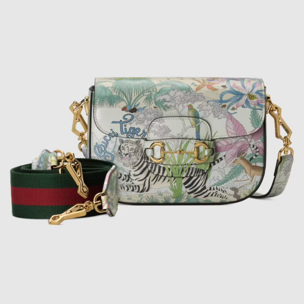 Túi Gucci Tiger Horsebit 1955 Mini Gold Toned Hardware ‎677266-UTIBC-9177 - Ảnh 6