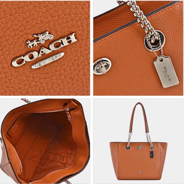 Túi Coach Turnlock Chain Tote Polished Pebble Leather Tote 57107 LIL4A - Ảnh 4