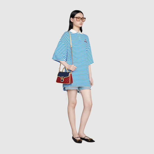 Túi Gucci GG Marmont Mini Top Handle Blue And Red Leather 583571-1X5CG-6775 - Ảnh 5