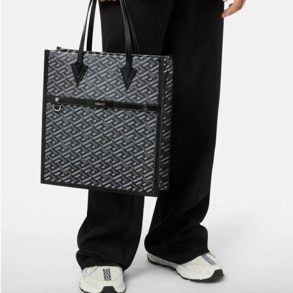Túi Versace La Greca Signature Tall Tote Bag Black Gray 1003136-1A01444-5B05E - Ảnh 5