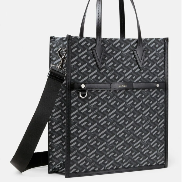 Túi Versace La Greca Signature Tall Tote Bag Black Gray 1003136-1A01444-5B05E - Ảnh 3