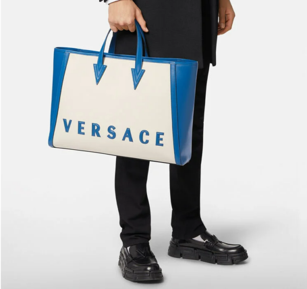 Túi Versace Cabas Logo Tote Blue White DFB8579-DTEVT5-2U37P - Ảnh 6