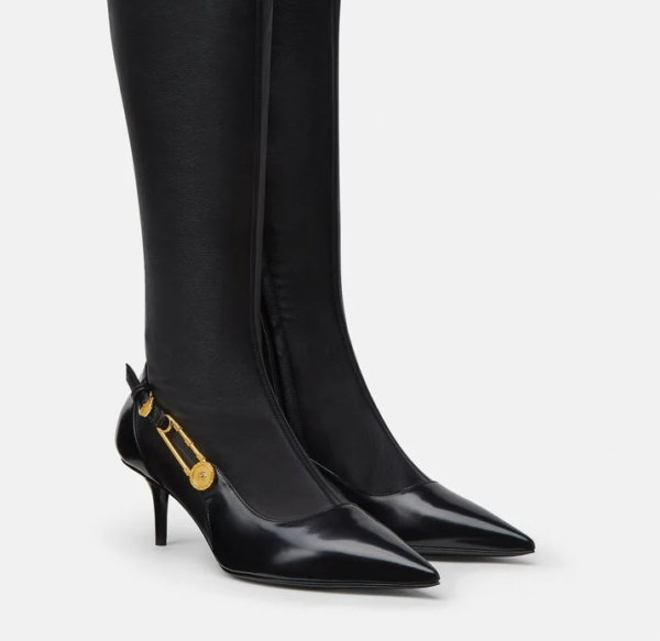 Giày Versace Safety Pin Leather Knee-High Boots DST475H-DNA28-D41OH - Ảnh 4