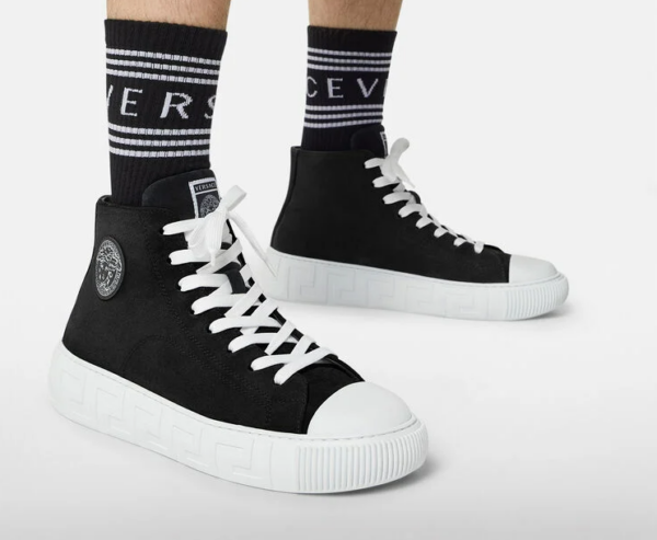 Giày Versace Greca Suede High Top Trainers Black DSU8403-1A00784-1B000 - Ảnh 4
