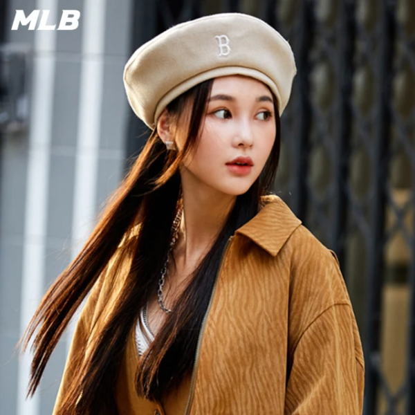 Mũ MLB Flex Beret Boston Red Sox Begie 3ACBB0116-43BGS - Ảnh 3