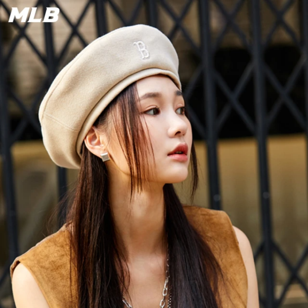Mũ MLB Flex Beret Boston Red Sox Begie 3ACBB0116-43BGS - Ảnh 2