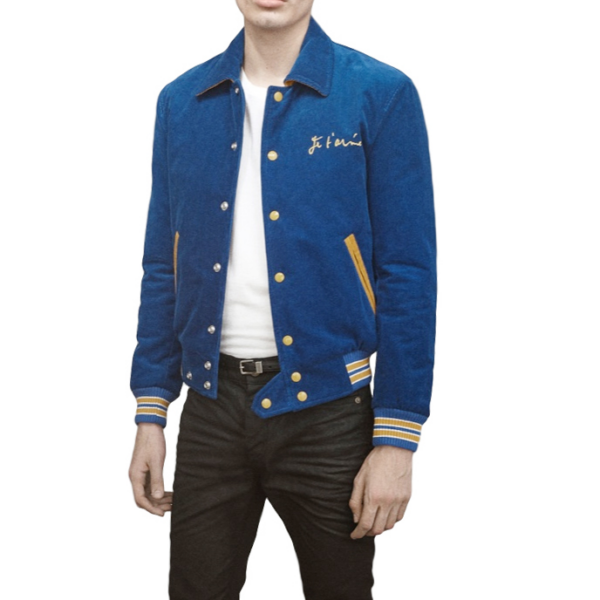 Áo Saint Laurent Paris Je t'aime Royal Corduroy Varsity Jacket - Ảnh 3