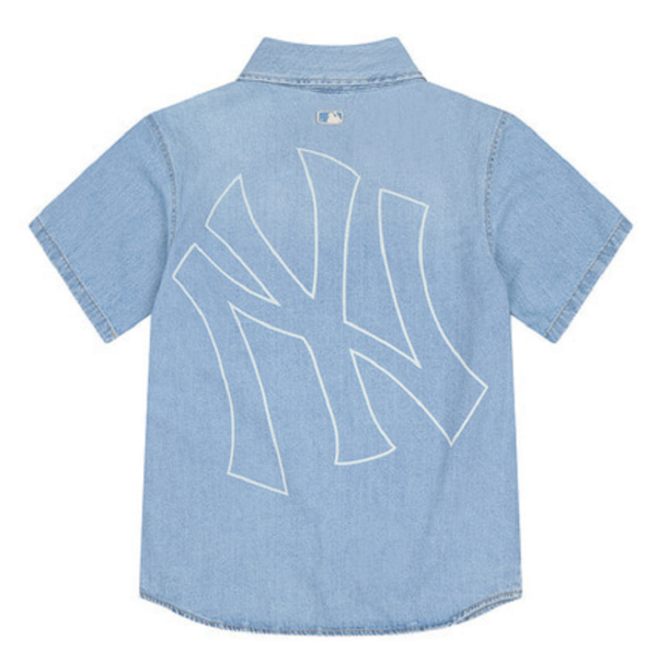 Áo MLB Basic Back Logo Short-Sleeve Denim Shirt New York Yankees 31WSN5131-50U - Ảnh 2