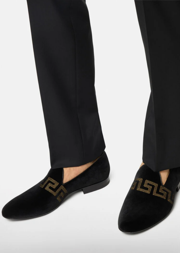 Giày Versace Greca Embroidered Velvet Loafers Print DSU6488-DVL9C-D4191 - Ảnh 5