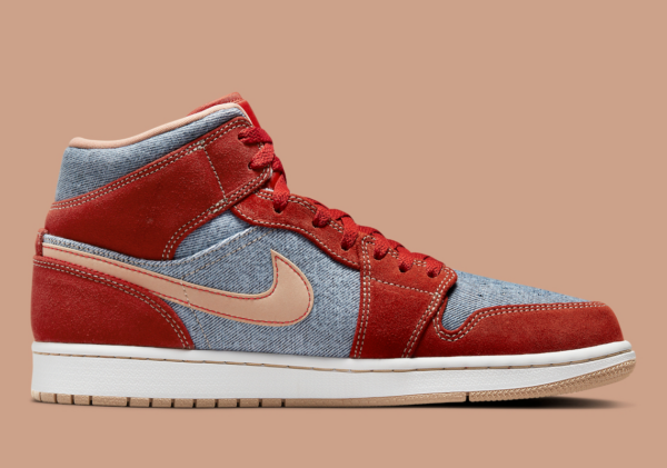 Giày Nike Air Jordan 1 Mid SE GS 'Denim Red' DM4384-600 - Ảnh 4