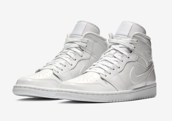 Giày Nike Wmns Air Jordan 1 Mid Patent 'Triple White' BQ6472-111 - Ảnh 4