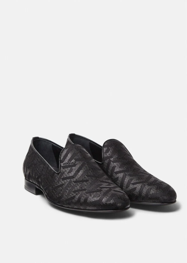 Giày Versace La Greca Metallic Jacquard Slippers Black DSU6488-1A01741-1B000 - Ảnh 3