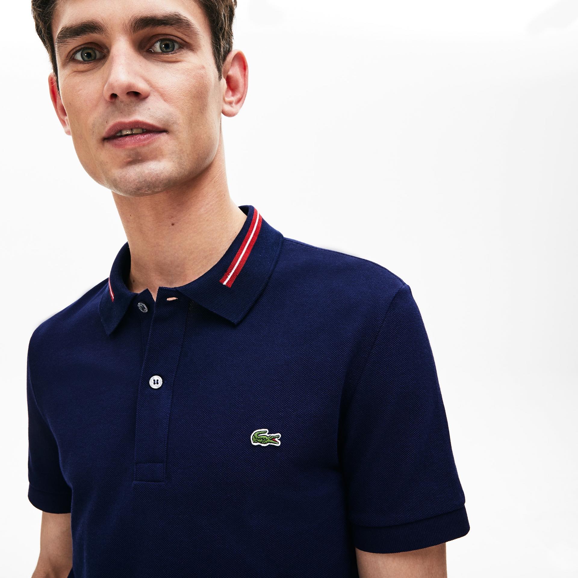 Áo Lacoste Polo Striped Accents Cotton Pique Navy Blue PH8522-00-166 - Ảnh 3