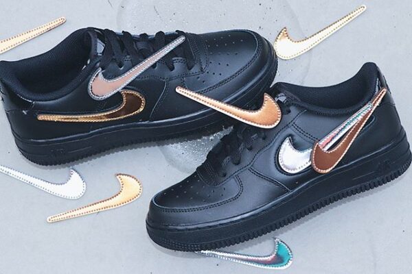 Giày Nike Air Force 1 Black Metallic Gold Removable Swoosh Pack AR7446-001 - Ảnh 8