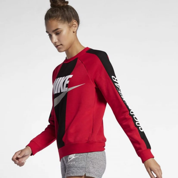 Áo Nike Womans Fleece Crew Sweat Shirt Red Black AV5927-657 - Ảnh 3