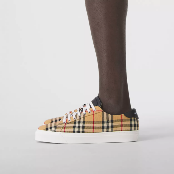 Giày Burberry Vintage Check Leather Sneakers Beige 80381851 - Ảnh 3