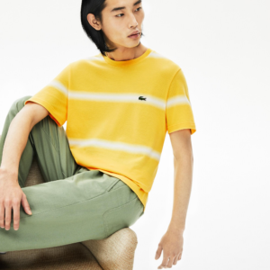 Ao Lacoste Striped Crewneck T-Shirt Yellow White TH5065-RX7