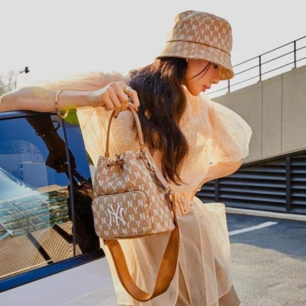 Túi MLB Monogram Jacquard Bucket Bag Beige 32BG34111-50B - Ảnh 8