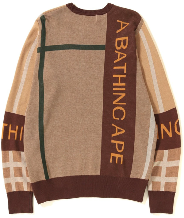 Áo Bape Big Logo Check Knit Beige BA-BLCKBE - Ảnh 3
