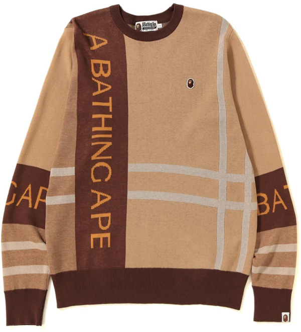 Áo Bape Big Logo Check Knit Beige BA-BLCKBE