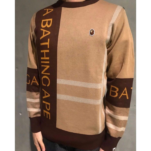 Áo Bape Big Logo Check Knit Beige BA-BLCKBE - Ảnh 4
