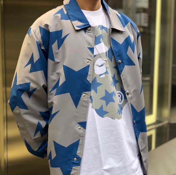 Áo Bape Star Pattern Big Ape Head Relaxed Tee White Gray  B-STPBAHRWGY - Ảnh 3